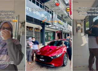 Sempoi pakai selipar, suami pemalu hadiah Mazda 3 buat isteri sempena ulang tahun