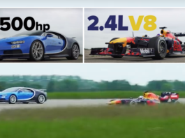 Bugatti Chiron kena titik dengan F1 Red Bull Racing RB7 di lumba drag