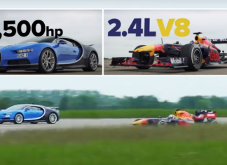 Bugatti Chiron kena titik dengan F1 Red Bull Racing RB7 di lumba drag