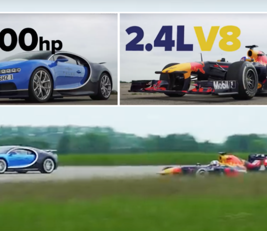 Bugatti Chiron kena titik dengan F1 Red Bull Racing RB7 di lumba drag