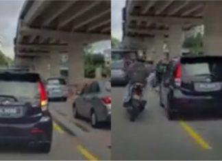 Tunjuk samseng, penunggang motosikal tendang cermin sisi Perodua Myvi