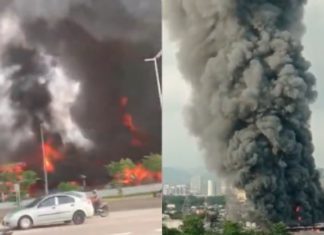 Kedai potong Suzuka Auto Parts terbakar, anggota bomba masih usaha padamkan api sepenuhnya
