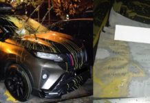 Along salah simbah, empat kereta jadi mangsa cat kuning!