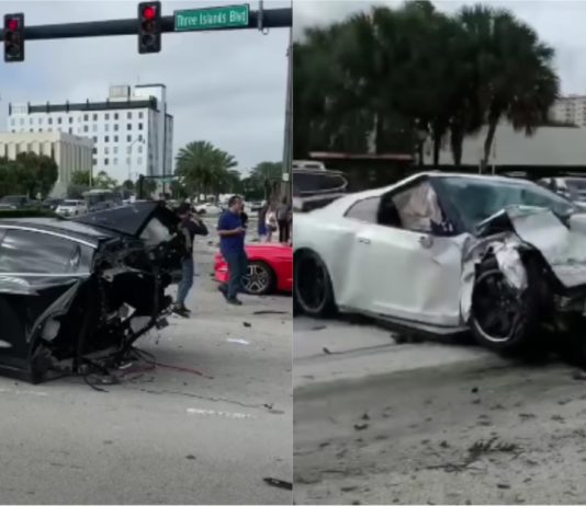 Nissan GT-R rempuh Tesla Model X sampai terbelah dua..