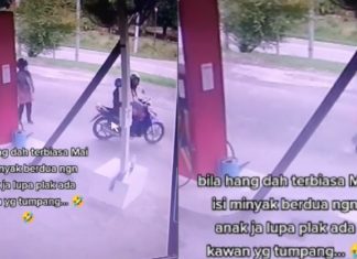 Lepas isi minyak, suami ‘gerak’ tertinggal isteri di belakang