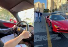 Teruja pandu uji Ferrari SF90 Stradale, pemandu rempuh penghadang jalan