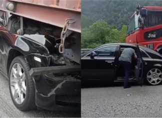 Kena himpit dua lori, netizen puji ketahanan Rolls-Royce Ghost walau remuk