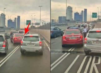 Abang lori tunjuk cara ‘ajar’ kereta Singapura potong ‘Q’, tak sampai seminit polis tiba!