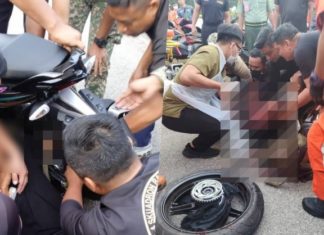 Tangan anggota tentera hampir putus termasuk rim motor