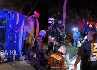 26 penumpang bas berdepan detik cemas bas ekspres dua tingkat terbalik
