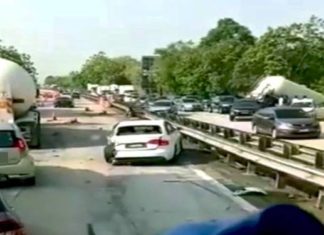 Lori tangki simen masuk laluan bertentangan rempuh tiga kenderaan