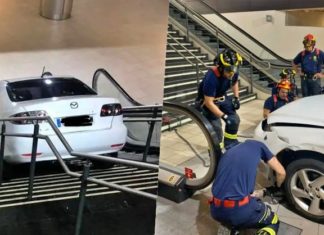 Larikan Mazda6 guna tangga stesen kereta api, sudahnya bomba datang bantu