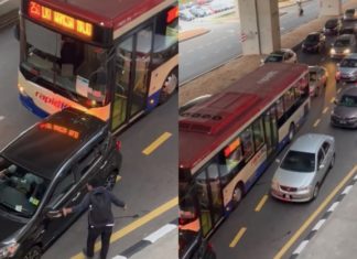 King berhenti di garis kuning halang bas, kena hon panjang masih tidak bergerak