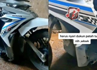 Kerja keras, Honda Beat rider kurier patah dua