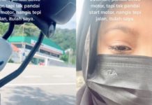 Gara-gara tak reti hidupkan motor guna penendang kaki, wanita ini menangis tepi jalan