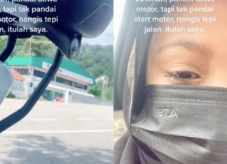 Gara-gara tak reti hidupkan motor guna penendang kaki, wanita ini menangis tepi jalan