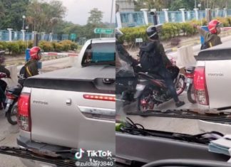 Degil tak mahu lalu lorong motor, rider cuba ‘nego’ dengan pemandu Hilux