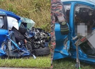 Pemandu Perodua Myvi maut rempuh lori muatan kelapa sawit