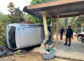 Suri rumah cedera, Perodua Alza terbabas elak babi