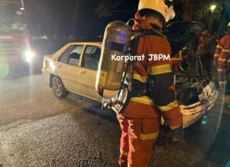 Proton Iswara terbakar dalam perjalanan ke hospital