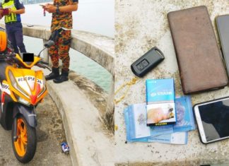 Pemuda terjun jambatan Pulau Pinang, tinggalkan motor dan barangan peribadi