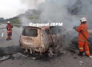 Perodua Alza terbabas dan terbakar sepenuhnya di LPT