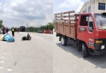 Gagal memotong, penunggang motor maut langgar tayar lori