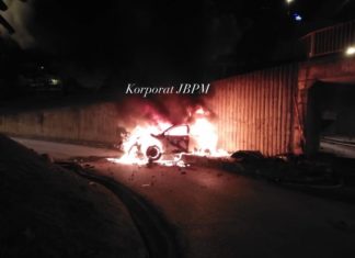 Kereta terbakar di laluan motor, seorang lelaki maut