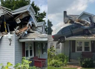 Toyota Corolla ‘terbang’ ke bumbung rumah