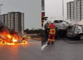 Dua kenderaan tebakar selepas terlibat kemalangan di MEX