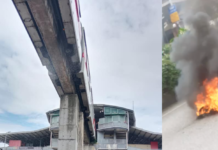 Tayar monorel terbakar, jatuh atas jalan raya