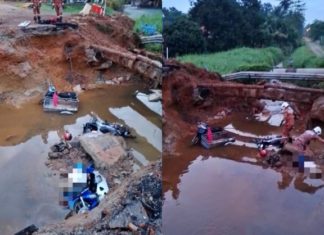 Tiga penunggang terbabas dalam lubang pembinaan, seorang maut