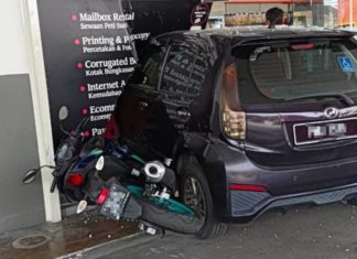 Myvi dipandu warga emas Switzerland rempuh stesen minyak