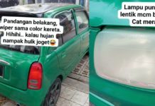 “Dapat pelbagai hadiah tak terduga, sekali lampu, rim, tayar, wiper ada cat hijau,” pemilik Perodua Kelisa