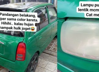 “Dapat pelbagai hadiah tak terduga, sekali lampu, rim, tayar, wiper ada cat hijau,” pemilik Perodua Kelisa