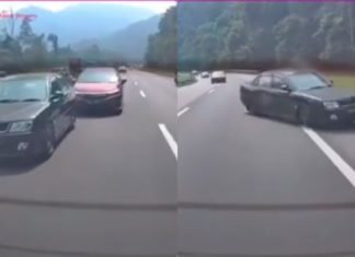 Saling menghimpit dan pandu melulu, Proton Waja terbabas masuk longkang