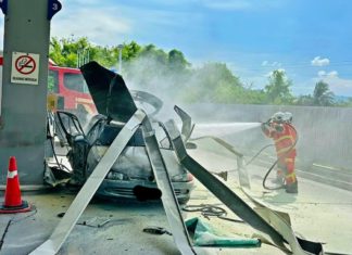 Proton Iswara Aeroback terbakar 50 peratus, meletup tengah isi minyak