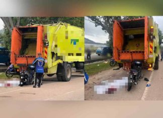 Lelaki maut langgar lori sampah berhenti di bahu jalan