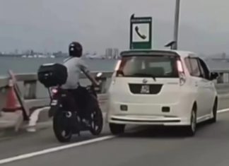 Rider maut elak Perodua Alza masuk lorong kecemasan di Jambatan Pulau Pinang
