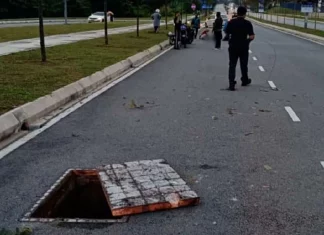 Pelajar perempuan parah motosikal langgar lubang kabel bawah tanah