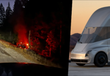 Trak Tesla Semi terbabas langgar pokok, cetus kebakaran besar
