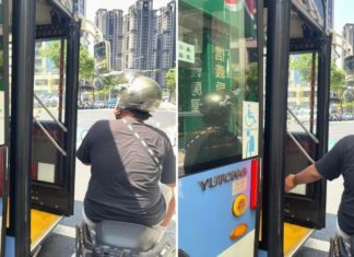 Pemandu bas murah hati kongsi angin sejuk dengan penunggang skuter