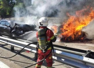 Tiga kenderaan terbakar selepas terlibat kemalangan di NKVE