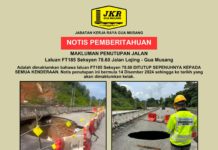 Lubang benam: JKR tutup jalan Lojing-Gua Musang kepada semua kenderaan