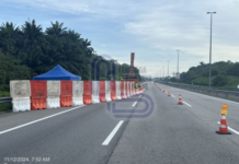 LEKAS tutup lorong kecemasan, perlahan di KM9.3 susulan runtuhan cerun