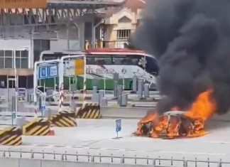 Padah langgar lari, Mercedes GLE450 dipandu terbakar