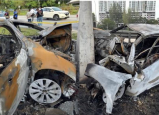 Pemandu Honda Accord maut terbakar, langgar tiang MRT