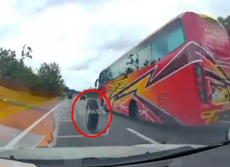 Tayar bas persiaran tercabut di lebuhraya