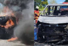 Pasangan suami isteri cemas Toyota Alphard terbakar