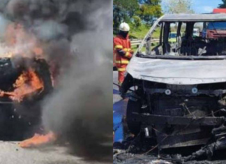 Pasangan suami isteri cemas Toyota Alphard terbakar